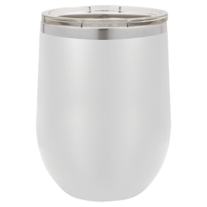 White 12 oz Wine Tumbler - Vacuum Insulated Tumbler w/Clear Lid