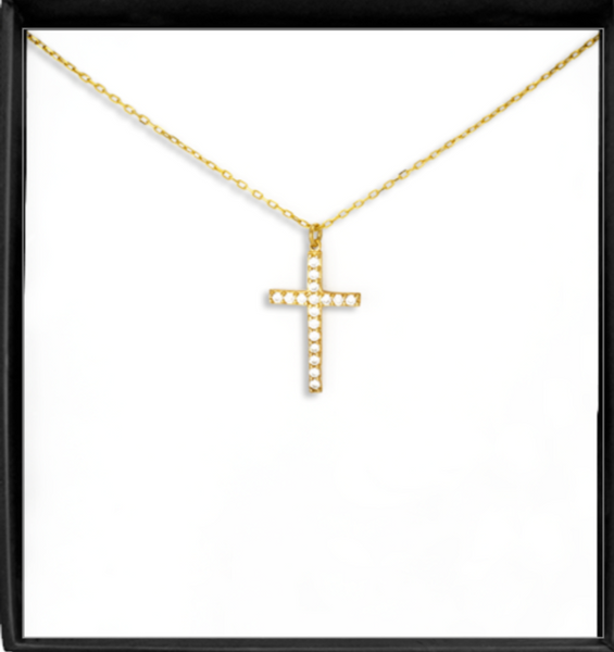 JWL Gold Crystal Cross Necklace