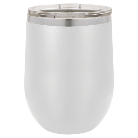 White 12 oz Wine Tumbler - Vacuum Insulated Tumbler w/Clear Lid